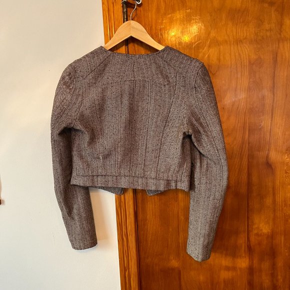 Asymmetrical zip crop Herringbone Tweed jacket - Picture 4 of 9